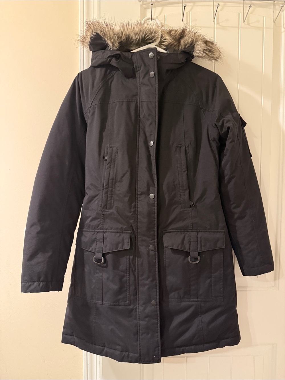 The North Face Arctic Parka Faux Fur Hood Black in XS